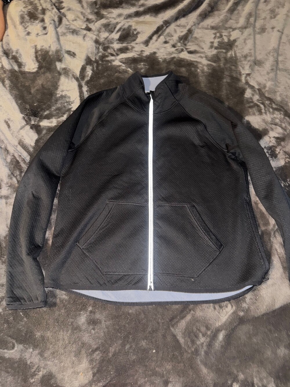 Victoria Secret Sport full Zip Jacket Black Synthetic Knit Kangaroo Pockets